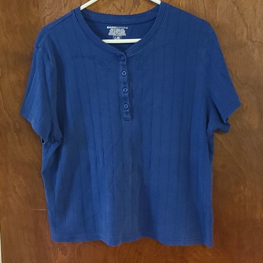 Large Basic Editions Blue Short Sleeve Top